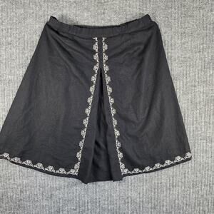 Veranesi 24W Black Linen Rayon Embroidered A-Line Midi Skirt Plus Size‎